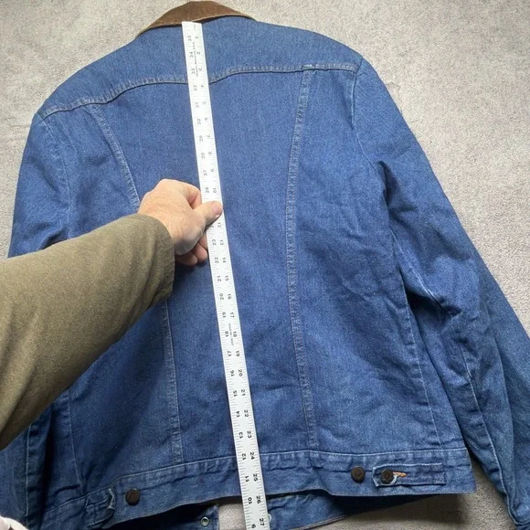 Wrangler Denim Sherpa Lined Western Trucker Jacket Corduroy Collar‎ Men's Medium - Picture 7 of 10